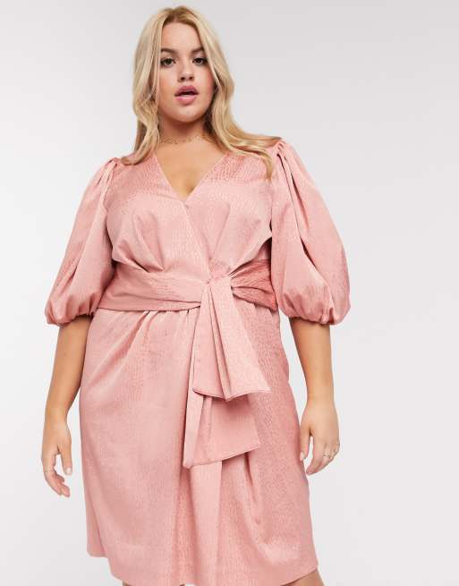 Forever New Curve - Robe courte en jacquard à pois avec liens à nouer - Blush, 3 de 4