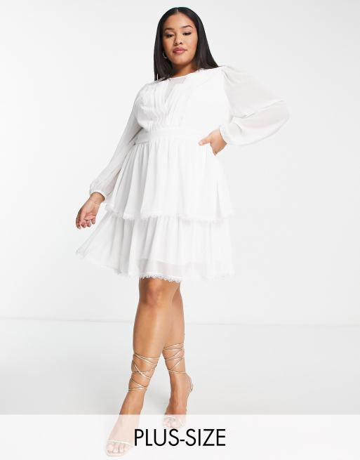 Forever New Curve - Robe courte transparente en dentelle à volants étagés - Blanc
