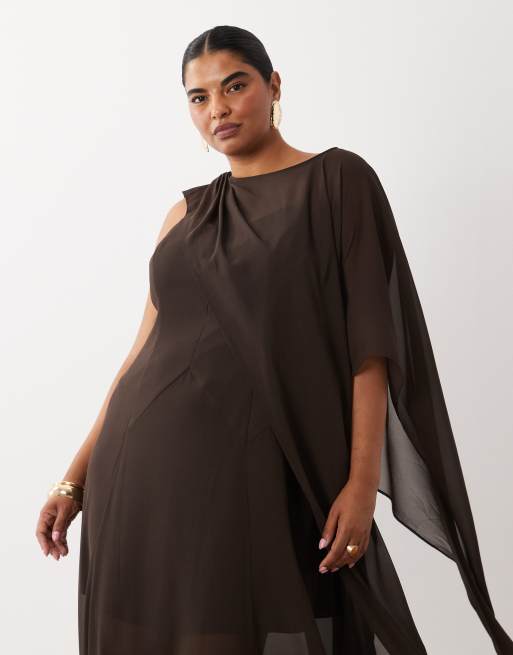 Forever New Curve robe longue à manches cape couleur chocolat, 2 de 4