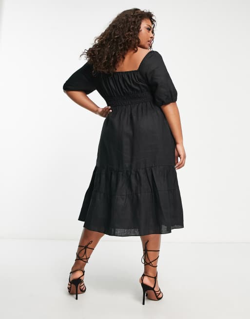 Forever New Curve - Robe mi-longue à volants étagés et manches bouffantes - Noir, 2 de 4
