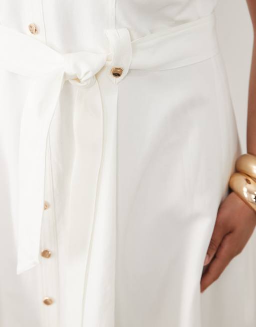 Forever New Curve - Robe mi-longue boutonnée en coton - Blanc, 3 de 4