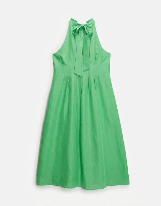 Forever New Curve - Robe mi-longue plissée à dos nu en lin mélangé - Vert, 6 de 8