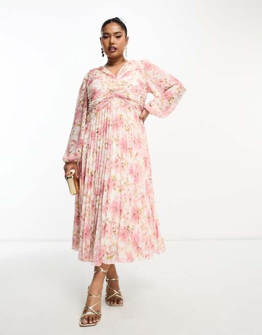 Forever New Curve Robe pliss e mi longue col V Rose ASOS