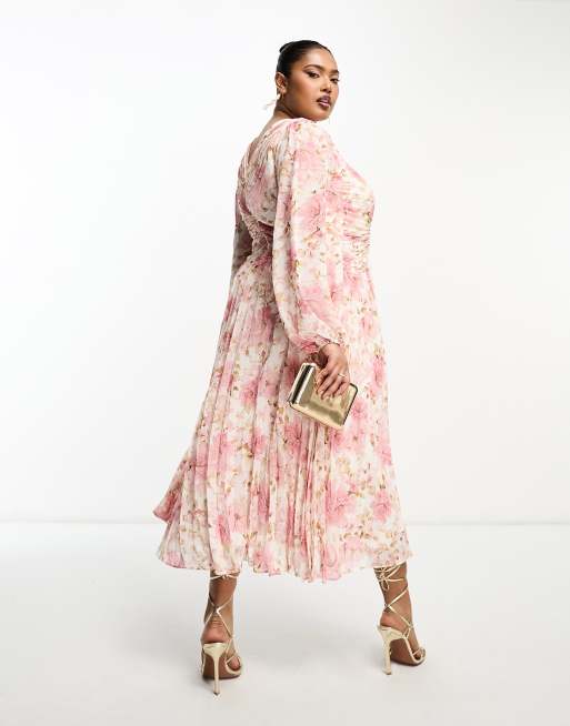 Forever New Curve Robe pliss e mi longue col V Rose ASOS