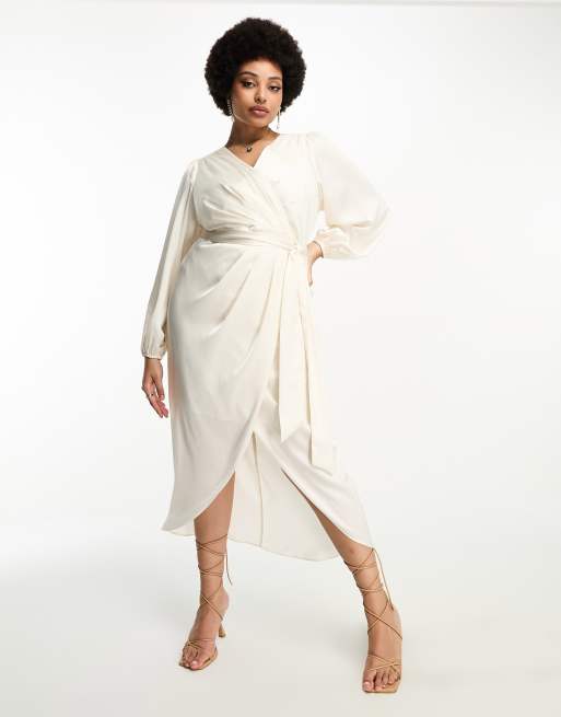 Forever New Curve - Robe portefeuille mi-longue en satin - Ivoire, 3 de 4