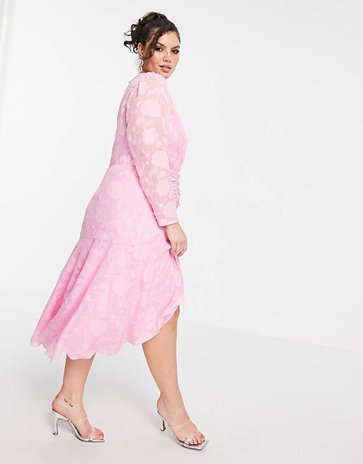 Dresses Forever New Curve ruched high low midi dress in fuchsia pink 