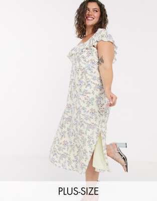 Forever New Curve ruffle 90s midi dress in floral-Multi