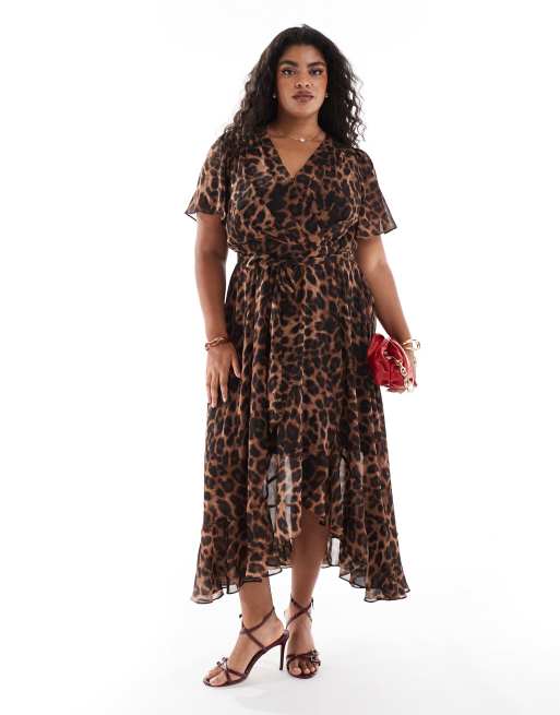 Forever New Curve ruffle wrap maxi dress in leopard print | ASOS