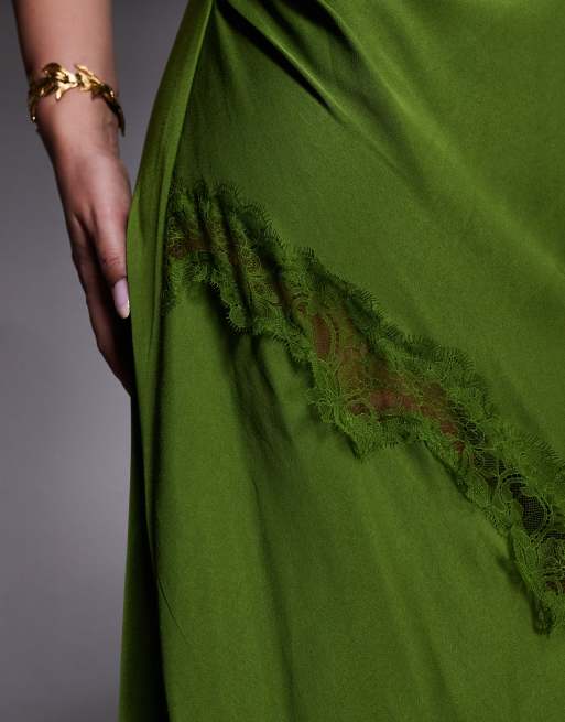 forever new green lace dress Kody Satin Lace Asym Dress Olive Green main image 1