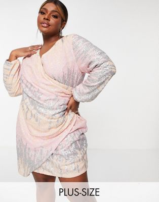 Forever New Curve sequin drape mini dress in pastel ombre - ASOS Price Checker