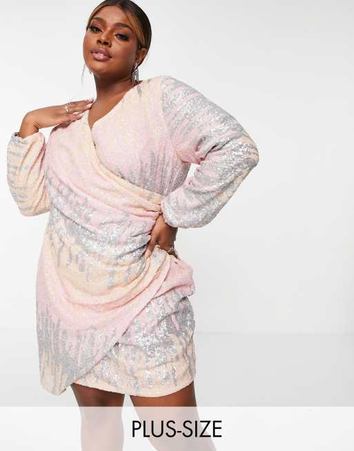 Forever New Curve sequin drape mini dress in pastel ombre ASOS