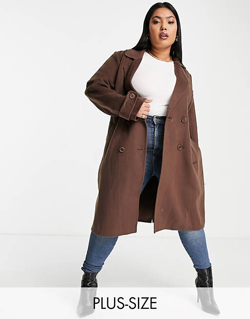 Forever New Curve smart midi coat in chocolate brown