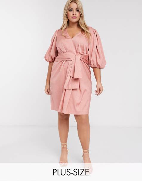 Forever New Curve spot jacquard tie mini dress in blush