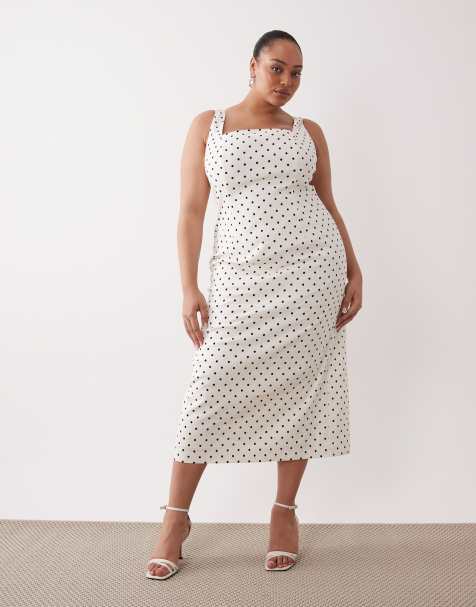 Forever New Curve stretch linen mix midi dress in polka dot