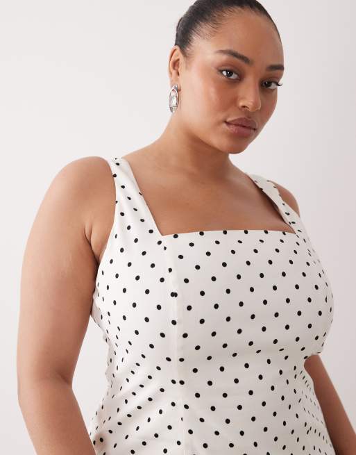 Forever New Curve stretch linen mix midi dress in polka dot, 2 of 4