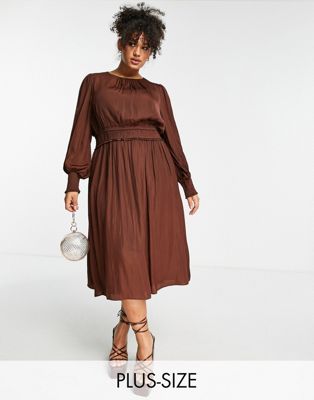 Forever New Curve stretch midi dress in chocolate brown