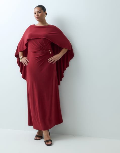 Forever New Curve chiffon cape overlay maxi dress in burgundy