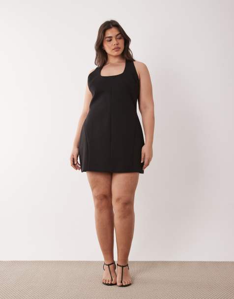 Forever New – Curve – Svart, figursydd miniklänning med djup ringning - view 1