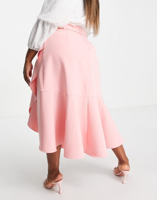Forever New Curve tiered midaxi skirt co-ord in sun blush, 2 of 4