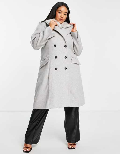 Forever New Curve top faux fur collar coat in grey, 2 of 4
