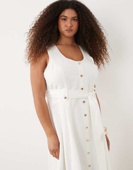 Forever New Curve - Vestido midi blanco abotonado de algodón, 2 de 4