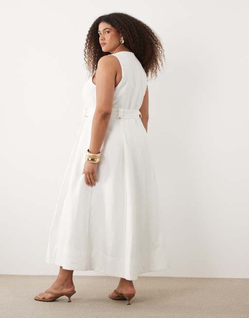 Forever New Curve - Vestido midi blanco abotonado de algodón, 4 de 4