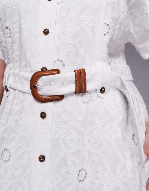 Forever New Curve - Vestito camicia midi a maniche corte in pizzo bianco, 3 di 4