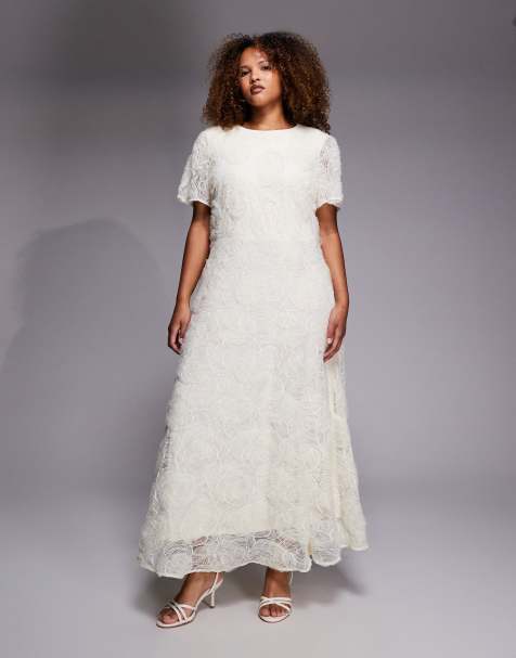 Forever New Curve - Vestito da sposa al polpaccio in pizzo color crema - view 1