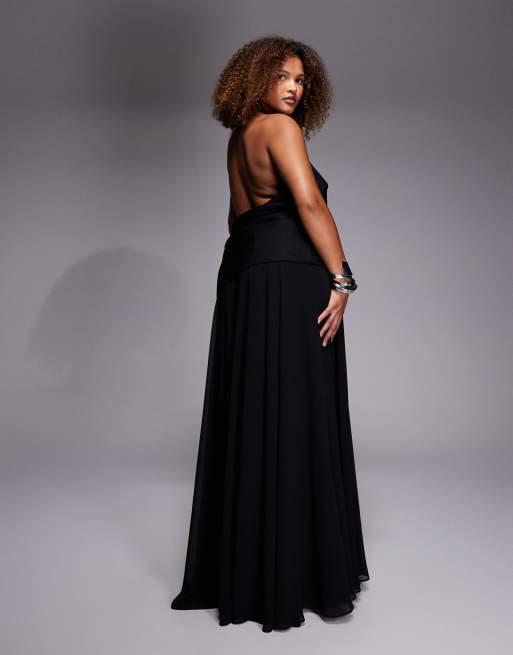 Forever New Curve - Vestito lungo godet nero con schiena scoperta, 3 di 4