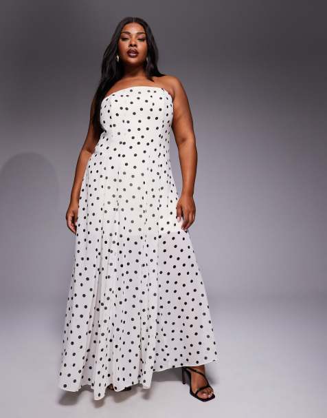 Forever New Curve - Vestito lungo senza spalline in chiffon a pois - view 1