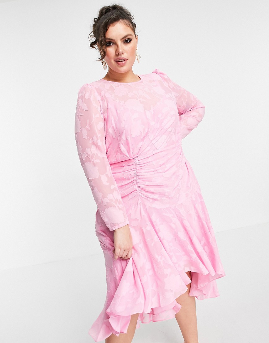 Vestito midi asimmetrico con ruches rosa fucsia - Forever New Curve  donna Rosa - immagine3
