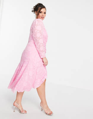 Vestito midi asimmetrico con ruches rosa fucsia - Forever New Curve  donna Rosa - immagine2