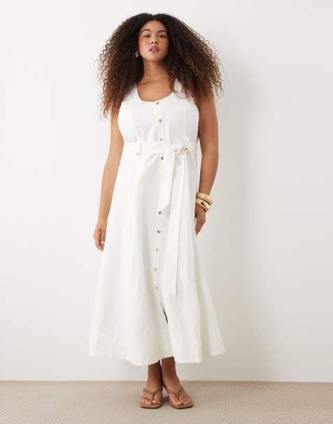 Forever New Curve - Vestito midi in cotone bianco con bottoni - view 1