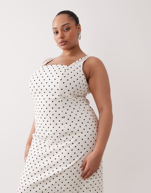 Forever New Curve - Vestito midi in misto lino elasticizzato a pois, 4 di 4