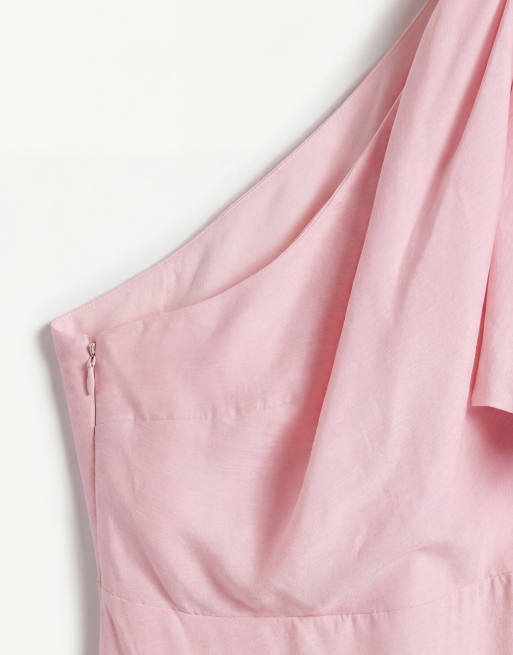 Forever New Curve - Vestito midi monospalla in lino rosa con fiocco, 7 di 11