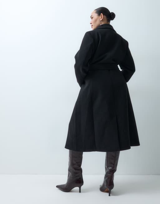 Forever New Curve wool feel belted structured coat in black, 4 of 5