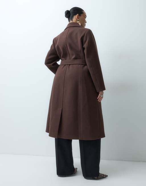 Forever New Curve wool feel belted structured coat in chocolate, 4 of 5