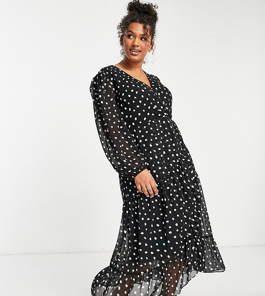 Plus-size dress by Forever New The scroll is over Wrap front Volume sleeves Keyhole back Regular fit