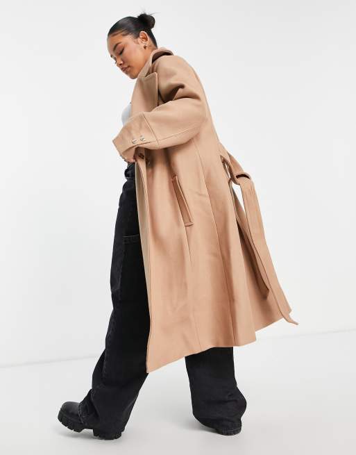 Forever New Curve wrap tie smart midi formal coat in camel, 2 of 4
