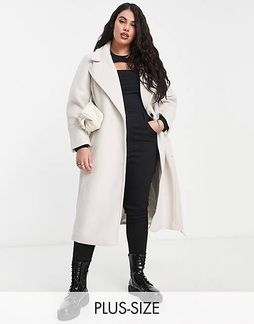 Coats & Jackets Forever New Curve wrap tie smart midi formal coat in cream 