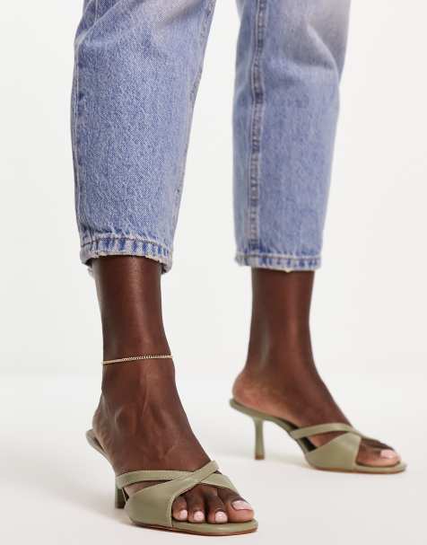 Forever New cut out croc heeled mule in sage green - view 1