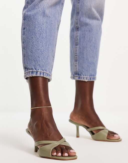 Forever New cut out croc heeled mule in sage green | ASOS