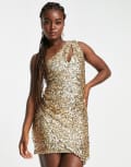 [Forever New] Forever New cut out drape sequin mini dress in bronze gold 8 Bronze Gold