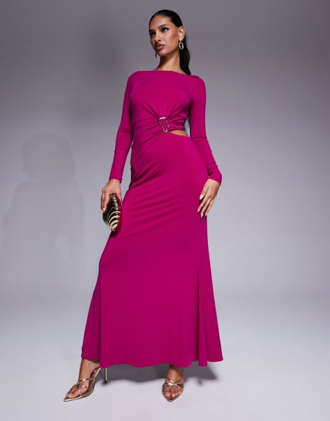 Forever New cut out jersey maxi in magenta - view 1