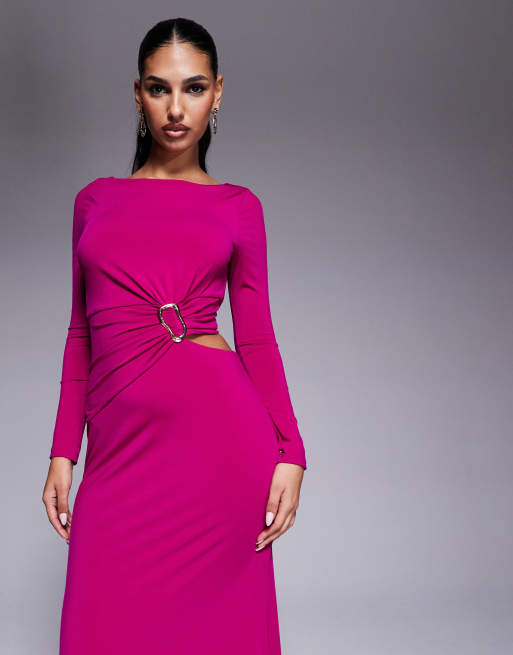 Forever New cut out jersey maxi in magenta, 3 of 4