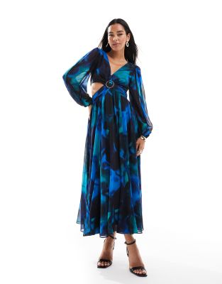 Forever New Forever New cut-out midaxi dress in cobalt floral-Blue