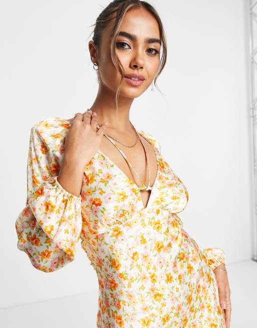 Forever New cut out midi dress in orange floral | ASOS