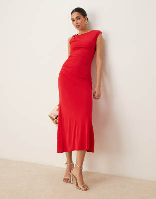 Forever New Forever New cut-out ruched jersey midaxi dress in red