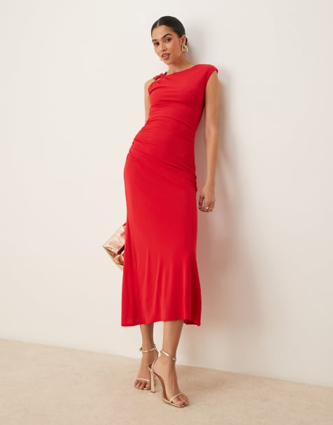 Forever New cut-out ruched jersey midaxi dress in red - view 1
