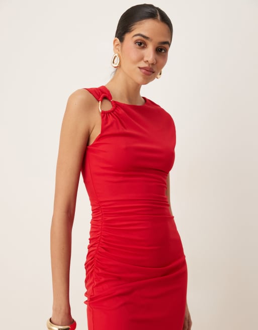 Forever New cut-out ruched jersey midaxi dress in red, 4 of 4